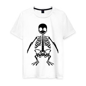 Мужская футболка хлопок с принтом Пингвин скелет в Петрозаводске, 100% хлопок | прямой крой, круглый вырез горловины, длина до линии бедер, слегка спущенное плечо. | пингвин | скелет