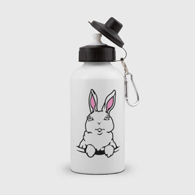 Бутылка спортивная с принтом Зайчик в кармашке в Петрозаводске, металл | емкость — 500 мл, в комплекте две пластиковые крышки и карабин для крепления | белый кролик | животные | зайка | зайчик в кармашке | кролик