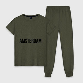 Женская пижама хлопок с принтом Amsterdam в Петрозаводске, 100% хлопок | брюки и футболка прямого кроя, без карманов, на брюках мягкая резинка на поясе и по низу штанин | amsterdam | амстердам | голландия | туристические