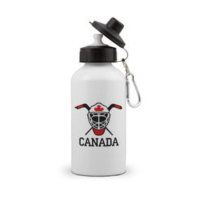 Бутылка спортивная с принтом Canada (Канадский хоккей) в Петрозаводске, металл | емкость — 500 мл, в комплекте две пластиковые крышки и карабин для крепления | canada | канадский | клюшка | спорт | хоккей | шайба
