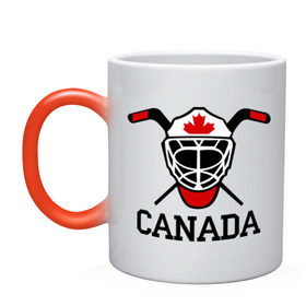Кружка хамелеон с принтом Canada (Канадский хоккей) в Петрозаводске, керамика | меняет цвет при нагревании, емкость 330 мл | canada | канадский | клюшка | спорт | хоккей | шайба