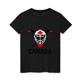 Женская футболка хлопок с принтом Canada (Канадский хоккей) в Петрозаводске, 100% хлопок | прямой крой, круглый вырез горловины, длина до линии бедер, слегка спущенное плечо | canada | канадский | клюшка | спорт | хоккей | шайба