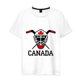 Мужская футболка хлопок с принтом Canada (Канадский хоккей) в Петрозаводске, 100% хлопок | прямой крой, круглый вырез горловины, длина до линии бедер, слегка спущенное плечо. | canada | канадский | клюшка | спорт | хоккей | шайба