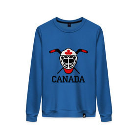 Женский свитшот хлопок с принтом Canada (Канадский хоккей) в Петрозаводске, 100% хлопок | прямой крой, круглый вырез, на манжетах и по низу широкая трикотажная резинка  | canada | канадский | клюшка | спорт | хоккей | шайба