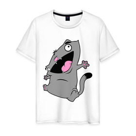 Мужская футболка хлопок с принтом Веселый кот. в Петрозаводске, 100% хлопок | прямой крой, круглый вырез горловины, длина до линии бедер, слегка спущенное плечо. | 