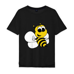 Мужская футболка хлопок Oversize с принтом Пчёлка в Петрозаводске, 100% хлопок | свободный крой, круглый ворот, “спинка” длиннее передней части | Тематика изображения на принте: животные | прикольные картинки | пчёлка | шмель
