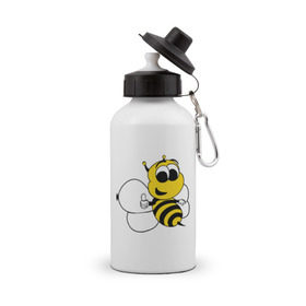Бутылка спортивная с принтом Пчёлка в Петрозаводске, металл | емкость — 500 мл, в комплекте две пластиковые крышки и карабин для крепления | животные | прикольные картинки | пчёлка | шмель