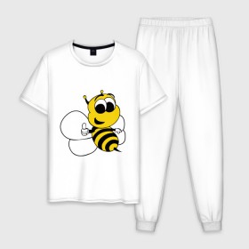 Мужская пижама хлопок с принтом Пчёлка в Петрозаводске, 100% хлопок | брюки и футболка прямого кроя, без карманов, на брюках мягкая резинка на поясе и по низу штанин
 | Тематика изображения на принте: животные | прикольные картинки | пчёлка | шмель