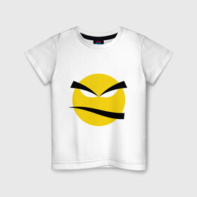 Детская футболка хлопок с принтом Злой смайлик в Петрозаводске, 100% хлопок | круглый вырез горловины, полуприлегающий силуэт, длина до линии бедер | Тематика изображения на принте: bad | smile | yellow | грозный | желтый | злой | смайл | смайлик