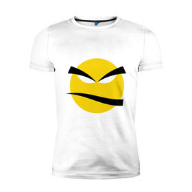 Мужская футболка премиум с принтом Злой смайлик в Петрозаводске, 92% хлопок, 8% лайкра | приталенный силуэт, круглый вырез ворота, длина до линии бедра, короткий рукав | bad | smile | yellow | грозный | желтый | злой | смайл | смайлик