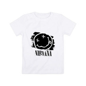 Детская футболка хлопок с принтом Смайл NIRVANA в Петрозаводске, 100% хлопок | круглый вырез горловины, полуприлегающий силуэт, длина до линии бедер | kurt cobain | nirvana | rock | курт кобейн | нирвана | подарок | рожа | рожица | рок | смайл | смайлик | улыбка