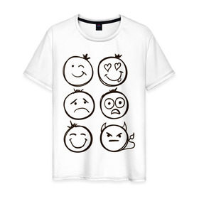 Мужская футболка хлопок с принтом Эмоции в Петрозаводске, 100% хлопок | прямой крой, круглый вырез горловины, длина до линии бедер, слегка спущенное плечо. | смайл | смайлик | смайлики | смайлы | эмоции
