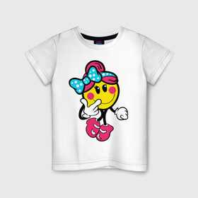 Детская футболка хлопок с принтом Девочка смайл в Петрозаводске, 100% хлопок | круглый вырез горловины, полуприлегающий силуэт, длина до линии бедер | девочка смайл | милашка | смайл | смайлик