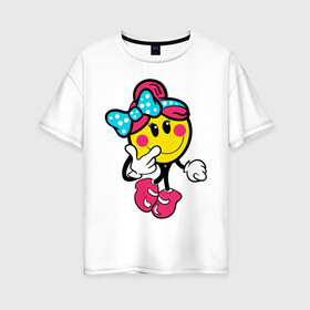 Женская футболка хлопок Oversize с принтом Девочка смайл в Петрозаводске, 100% хлопок | свободный крой, круглый ворот, спущенный рукав, длина до линии бедер
 | девочка смайл | милашка | смайл | смайлик