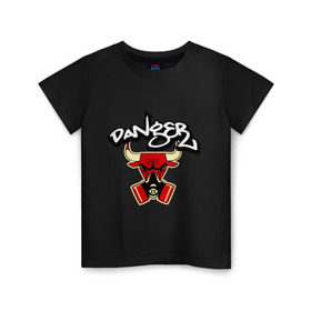 Детская футболка хлопок с принтом Чикаго Булс Danger Chicago Bulls в Петрозаводске, 100% хлопок | круглый вырез горловины, полуприлегающий силуэт, длина до линии бедер | chicago bulls | swag | булс danger | бык | чикаго