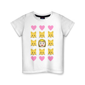 Детская футболка хлопок с принтом Кошатница в Петрозаводске, 100% хлопок | круглый вырез горловины, полуприлегающий силуэт, длина до линии бедер | emojin | happy family | котики | коты | кошатница | смайлы | эмоджин