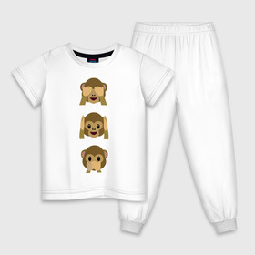 Детская пижама хлопок с принтом Не вижу, не слышу, не скажу в Петрозаводске, 100% хлопок |  брюки и футболка прямого кроя, без карманов, на брюках мягкая резинка на поясе и по низу штанин
 | emojin | обезьяны | эмоджин