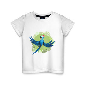 Детская футболка хлопок с принтом Жемчужинка в Петрозаводске, 100% хлопок | круглый вырез горловины, полуприлегающий силуэт, длина до линии бедер | ара | жемчужинка | мультик | мяльтяшки | птица | рио | рио 2 | синий попугай