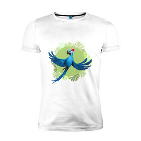 Мужская футболка премиум с принтом Жемчужинка в Петрозаводске, 92% хлопок, 8% лайкра | приталенный силуэт, круглый вырез ворота, длина до линии бедра, короткий рукав | Тематика изображения на принте: ара | жемчужинка | мультик | мяльтяшки | птица | рио | рио 2 | синий попугай