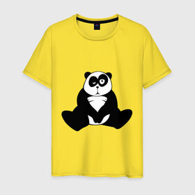 Мужская футболка хлопок с принтом Уставшая панда в Петрозаводске, 100% хлопок | прямой крой, круглый вырез горловины, длина до линии бедер, слегка спущенное плечо. | панда