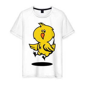 Мужская футболка хлопок с принтом Цыпленок в Петрозаводске, 100% хлопок | прямой крой, круглый вырез горловины, длина до линии бедер, слегка спущенное плечо. | животные | прикольные картинки | цыпленок