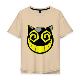 Мужская футболка хлопок Oversize с принтом Сумасшедший смайл в Петрозаводске, 100% хлопок | свободный крой, круглый ворот, “спинка” длиннее передней части | глаза чеширский кот | кот | котик | мультфильмы | смайл | сумасшедший смайл