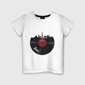 Детская футболка хлопок с принтом Париж, черный винил в Петрозаводске, 100% хлопок | круглый вырез горловины, полуприлегающий силуэт, длина до линии бедер | башня | париж | пластинка | франция | черный винил
