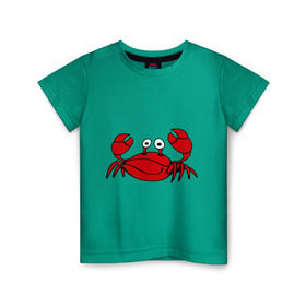 Детская футболка хлопок с принтом Краб в Петрозаводске, 100% хлопок | круглый вырез горловины, полуприлегающий силуэт, длина до линии бедер | еда | животные | краб | море | пляж | рак