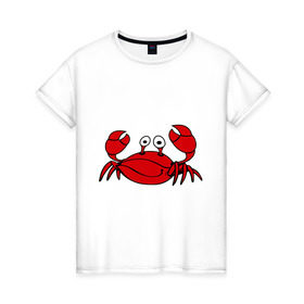 Женская футболка хлопок с принтом Краб в Петрозаводске, 100% хлопок | прямой крой, круглый вырез горловины, длина до линии бедер, слегка спущенное плечо | еда | животные | краб | море | пляж | рак