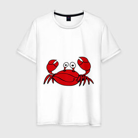 Мужская футболка хлопок с принтом Краб в Петрозаводске, 100% хлопок | прямой крой, круглый вырез горловины, длина до линии бедер, слегка спущенное плечо. | еда | животные | краб | море | пляж | рак