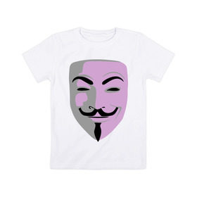 Детская футболка хлопок с принтом Маска Гая Фокса в Петрозаводске, 100% хлопок | круглый вырез горловины, полуприлегающий силуэт, длина до линии бедер | vendetta | вендетта | гай | маска | позитив | смайлы | тбили | теплый маска | фокс