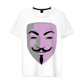 Мужская футболка хлопок с принтом Маска Гая Фокса в Петрозаводске, 100% хлопок | прямой крой, круглый вырез горловины, длина до линии бедер, слегка спущенное плечо. | vendetta | вендетта | гай | маска | позитив | смайлы | тбили | теплый маска | фокс