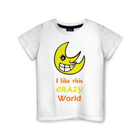Детская футболка хлопок с принтом Crazy World в Петрозаводске, 100% хлопок | круглый вырез горловины, полуприлегающий силуэт, длина до линии бедер | crazy world | позитив | смайлы | сумасшедший 
мир