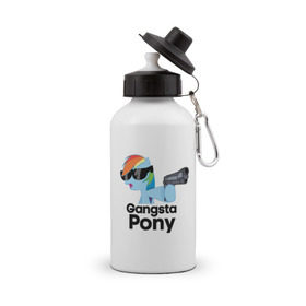 Бутылка спортивная с принтом Gangsta pony в Петрозаводске, металл | емкость — 500 мл, в комплекте две пластиковые крышки и карабин для крепления | gangsta pony | my little pony | pony | брони | ганста пони | оружие | очки | пистолет | пони
