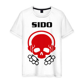 Мужская футболка хлопок с принтом Sido в Петрозаводске, 100% хлопок | прямой крой, круглый вырез горловины, длина до линии бедер, слегка спущенное плечо. | sido | кости | музыка | наушники | черепа