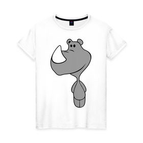Женская футболка хлопок с принтом Носорожик в Петрозаводске, 100% хлопок | прямой крой, круглый вырез горловины, длина до линии бедер, слегка спущенное плечо | животные | носорог | носорожик