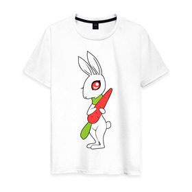 Мужская футболка хлопок с принтом Зайка с морковкой в Петрозаводске, 100% хлопок | прямой крой, круглый вырез горловины, длина до линии бедер, слегка спущенное плечо. | животны | зайка с морковкой | займа | заяц | милый | морковка