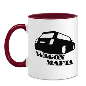 Кружка двухцветная с принтом WAGON MAFIA в Петрозаводске, керамика | объем — 330 мл, диаметр — 80 мм. Цветная ручка и кайма сверху, в некоторых цветах — вся внутренняя часть | дрифт