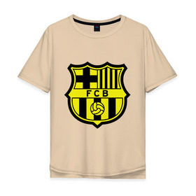 Мужская футболка хлопок Oversize с принтом Barcelona logo в Петрозаводске, 100% хлопок | свободный крой, круглый ворот, “спинка” длиннее передней части | barcelona | fc | fc barcelona | footbal club | барселона | лого | логотип | спорт | футбол | футбольный клуб