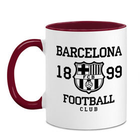 Кружка двухцветная с принтом Barcelona 1899 в Петрозаводске, керамика | объем — 330 мл, диаметр — 80 мм. Цветная ручка и кайма сверху, в некоторых цветах — вся внутренняя часть | barcelona | fc | fc barcelona | footbal club | барселона | лого | логотип | спорт | футбол | футбольный клуб