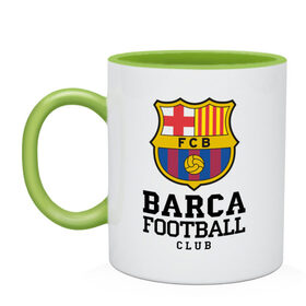 Кружка двухцветная с принтом Barcelona FC в Петрозаводске, керамика | объем — 330 мл, диаметр — 80 мм. Цветная ручка и кайма сверху, в некоторых цветах — вся внутренняя часть | Тематика изображения на принте: barcelona | fc | fc barcelona | footbal club | барселона | лого | логотип | спорт | футбол | футбольный клуб