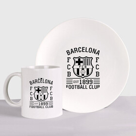 Набор: тарелка + кружка с принтом FC Barcelona в Петрозаводске, керамика | Кружка: объем — 330 мл, диаметр — 80 мм. Принт наносится на бока кружки, можно сделать два разных изображения. 
Тарелка: диаметр - 210 мм, диаметр для нанесения принта - 120 мм. | Тематика изображения на принте: barcelona | fc | fc barcelona | footbal club | барселона | лого | логотип | спорт | футбол | футбольный клуб