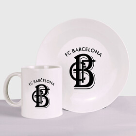 Набор: тарелка + кружка с принтом FC Barcelona в Петрозаводске, керамика | Кружка: объем — 330 мл, диаметр — 80 мм. Принт наносится на бока кружки, можно сделать два разных изображения. 
Тарелка: диаметр - 210 мм, диаметр для нанесения принта - 120 мм. | barcelona | fc | fc barcelona | footbal club | барселона | лого | логотип | спорт | футбол | футбольный клуб