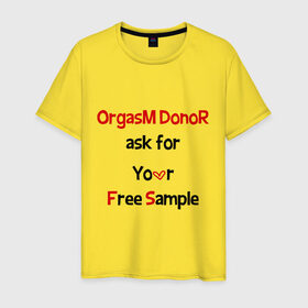 Мужская футболка хлопок с принтом Секс Донор в Петрозаводске, 100% хлопок | прямой крой, круглый вырез горловины, длина до линии бедер, слегка спущенное плечо. | ask | donor | free | orgasm | sample | бесплатный | донор | образец