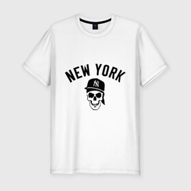 Мужская футболка премиум с принтом New York (gangsta skull) в Петрозаводске, 92% хлопок, 8% лайкра | приталенный силуэт, круглый вырез ворота, длина до линии бедра, короткий рукав | 