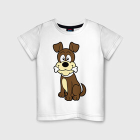 Детская футболка хлопок с принтом Собачка в Петрозаводске, 100% хлопок | круглый вырез горловины, полуприлегающий силуэт, длина до линии бедер | веселая. косточка | собака