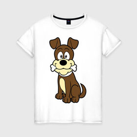 Женская футболка хлопок с принтом Собачка в Петрозаводске, 100% хлопок | прямой крой, круглый вырез горловины, длина до линии бедер, слегка спущенное плечо | веселая. косточка | собака