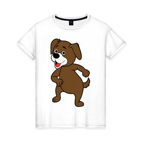 Женская футболка хлопок с принтом Веселая собачка в Петрозаводске, 100% хлопок | прямой крой, круглый вырез горловины, длина до линии бедер, слегка спущенное плечо | 