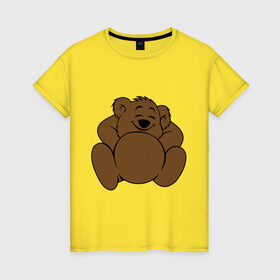 Женская футболка хлопок с принтом Спящий медведь в Петрозаводске, 100% хлопок | прямой крой, круглый вырез горловины, длина до линии бедер, слегка спущенное плечо | Тематика изображения на принте: довольный | медведь | спит