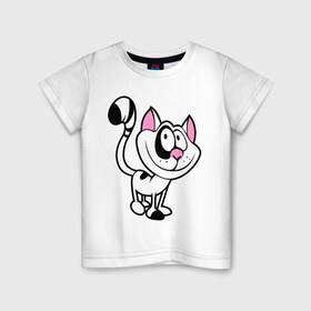 Детская футболка хлопок с принтом Кот в Петрозаводске, 100% хлопок | круглый вырез горловины, полуприлегающий силуэт, длина до линии бедер | веселый | довольный | кот | кошка | пятнистый